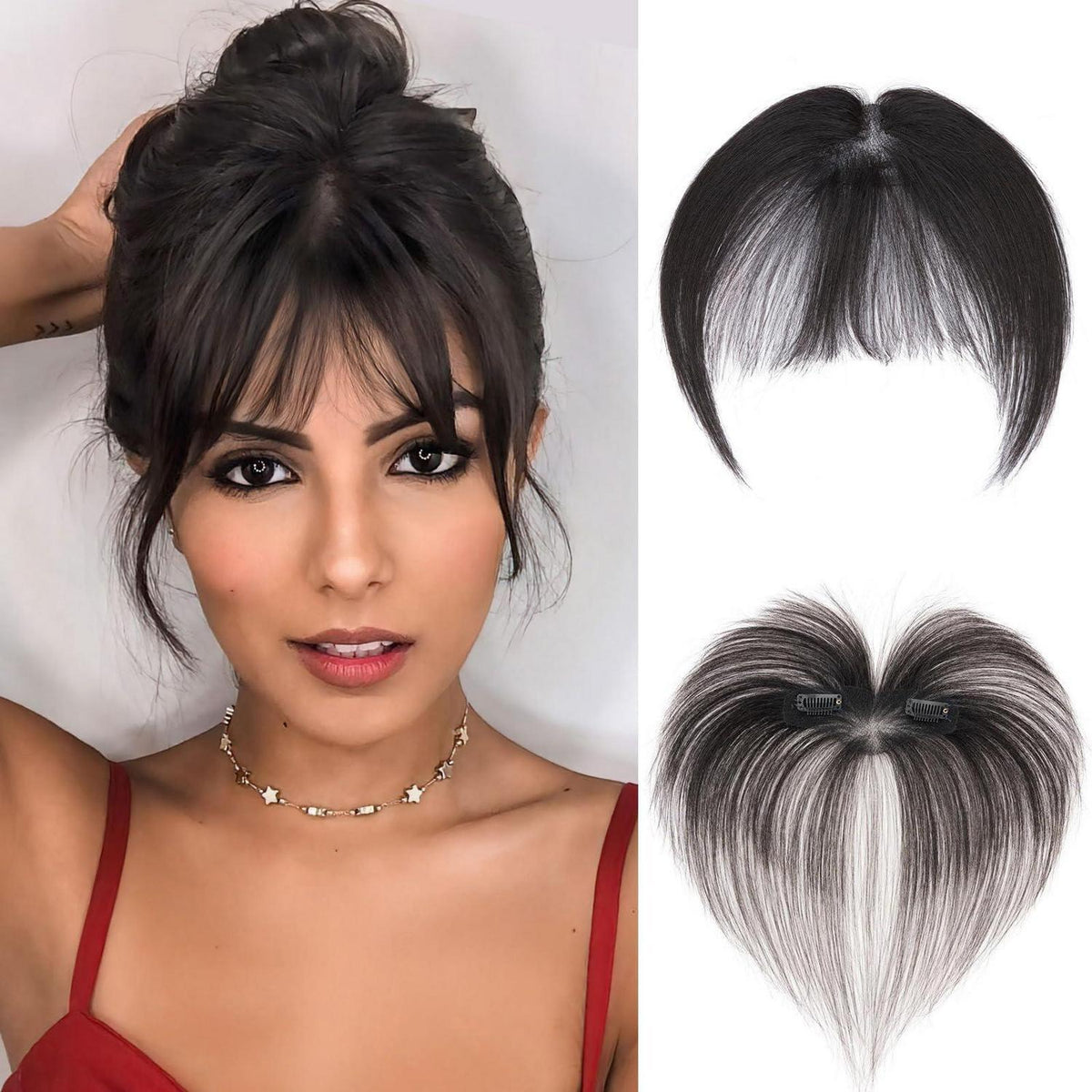 Echthaar Pony Clip-In | Natürlicher Schwarz Pony Franse