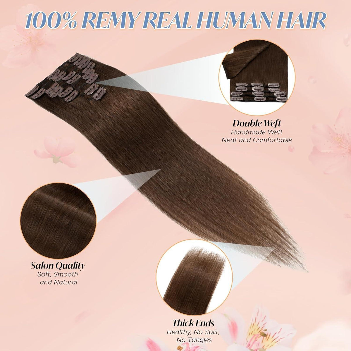 Clip-in Haarverlängerung Echthaar Schokoladenbraun 50cm
