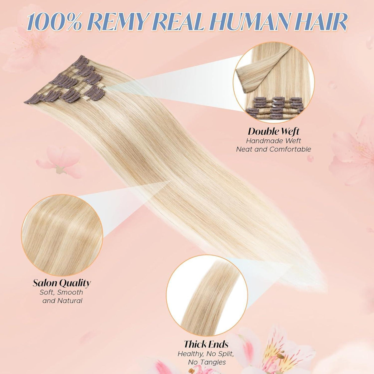 Echthaar Clip-Ins Ascheblond/Blond 45cm - 70g