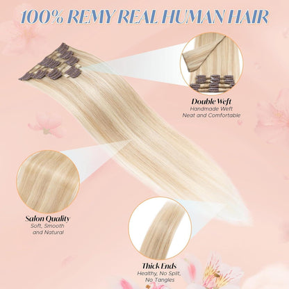 Echthaar Clip-Ins Ascheblond/Blond 45cm - 70g