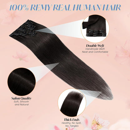 Echthaar Clip-Ins Schwarz 45cm - Remy Haarverlängerung
