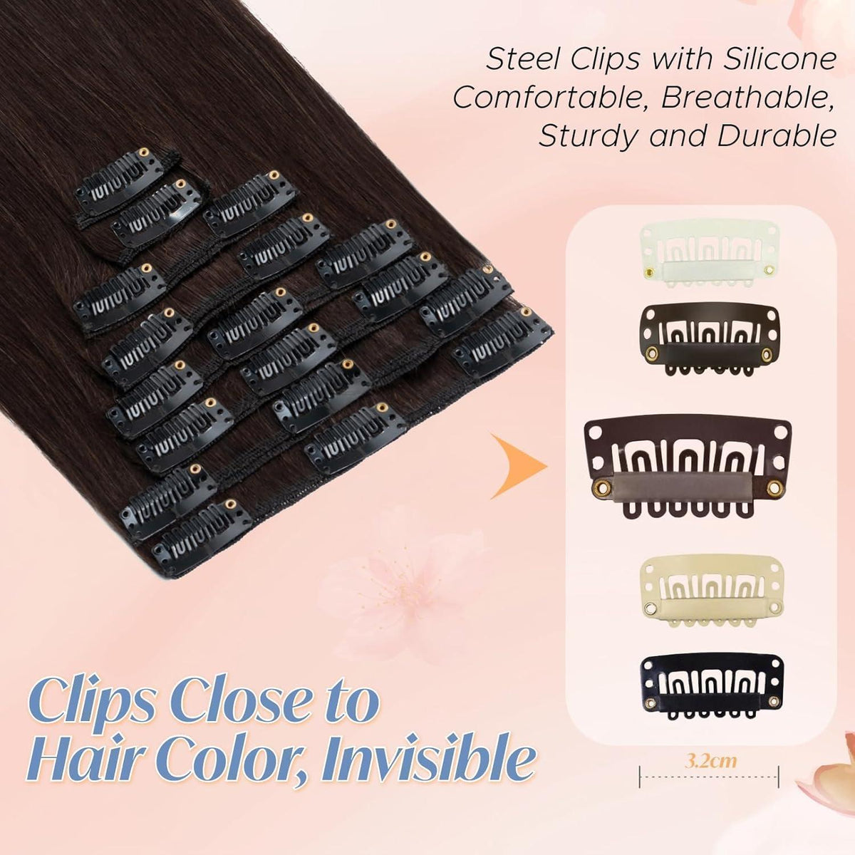 Clip-in Haarverlängerung Echthaar Dunkelbraun 20cm - 45g
