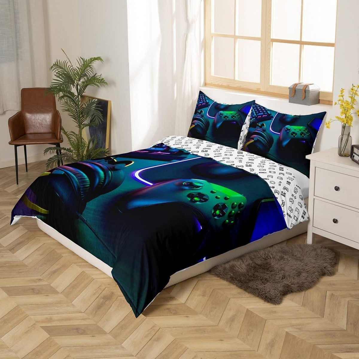 Gamer Kinder Bettwäsche Set 135x200 Schwarz Grün Gaming