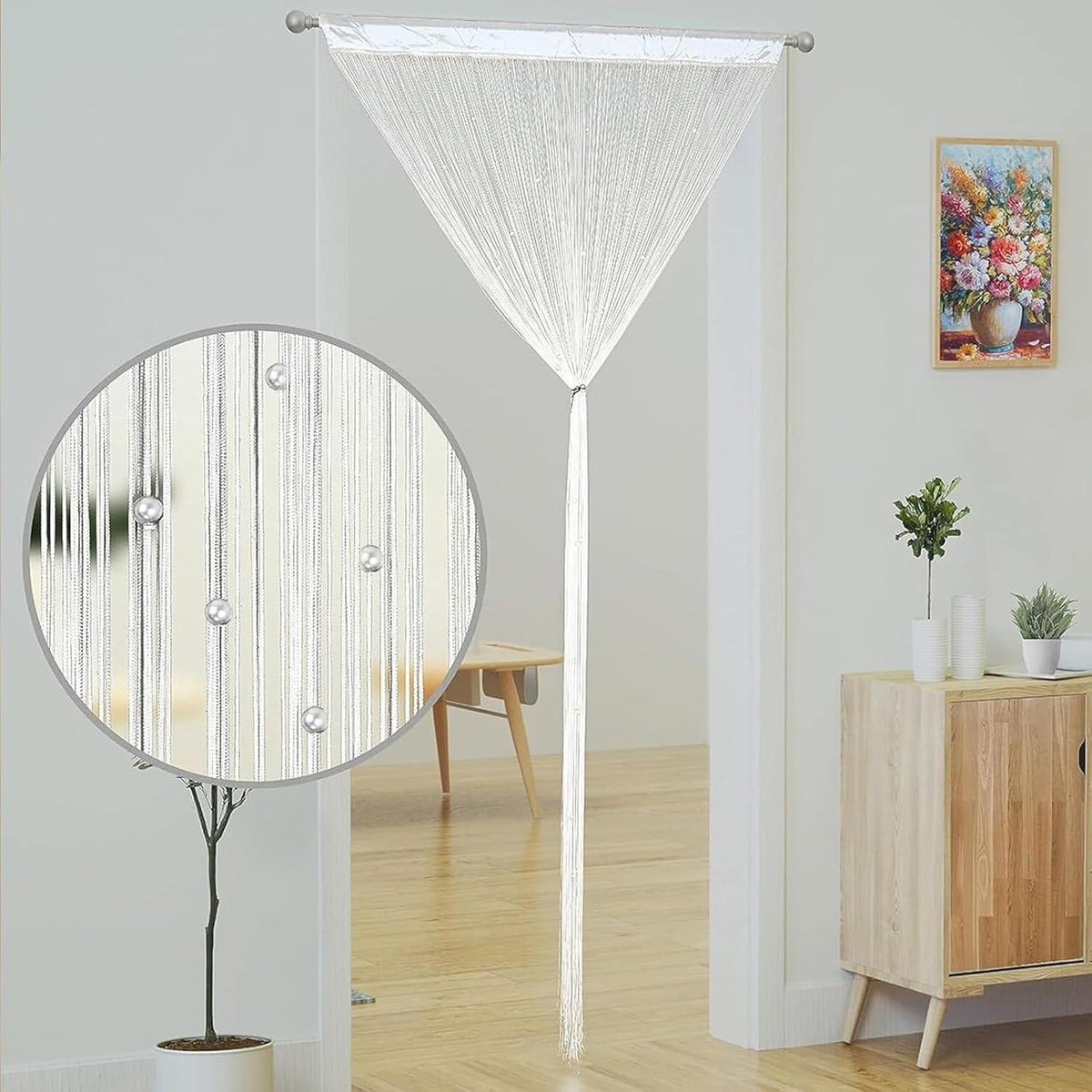 Fadenvorhang Insektenschutz Weiß Perlenstreif 100x200cm