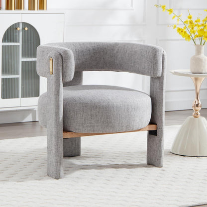 Leinen Loungesessel Grau – Bequemer Relaxsessel mit Holzrahmen