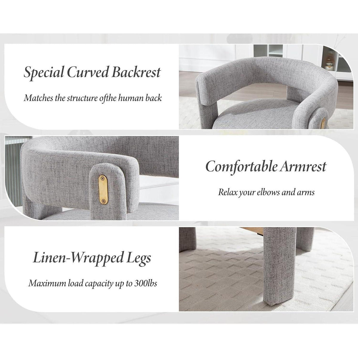Leinen Loungesessel Grau – Bequemer Relaxsessel mit Holzrahmen