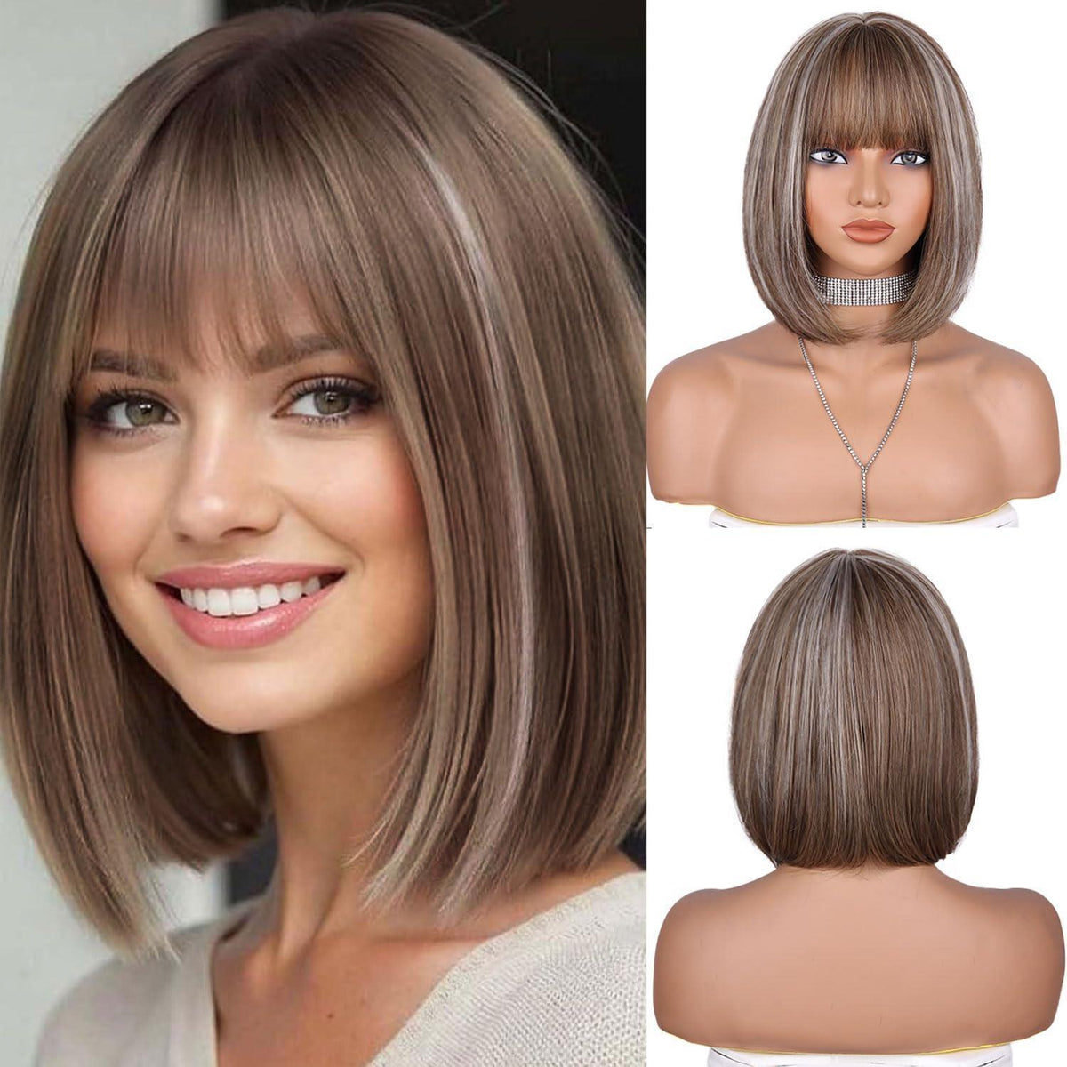 Ombre Blond Bob Perücke mit Pony – Schulterlang & Natürlich