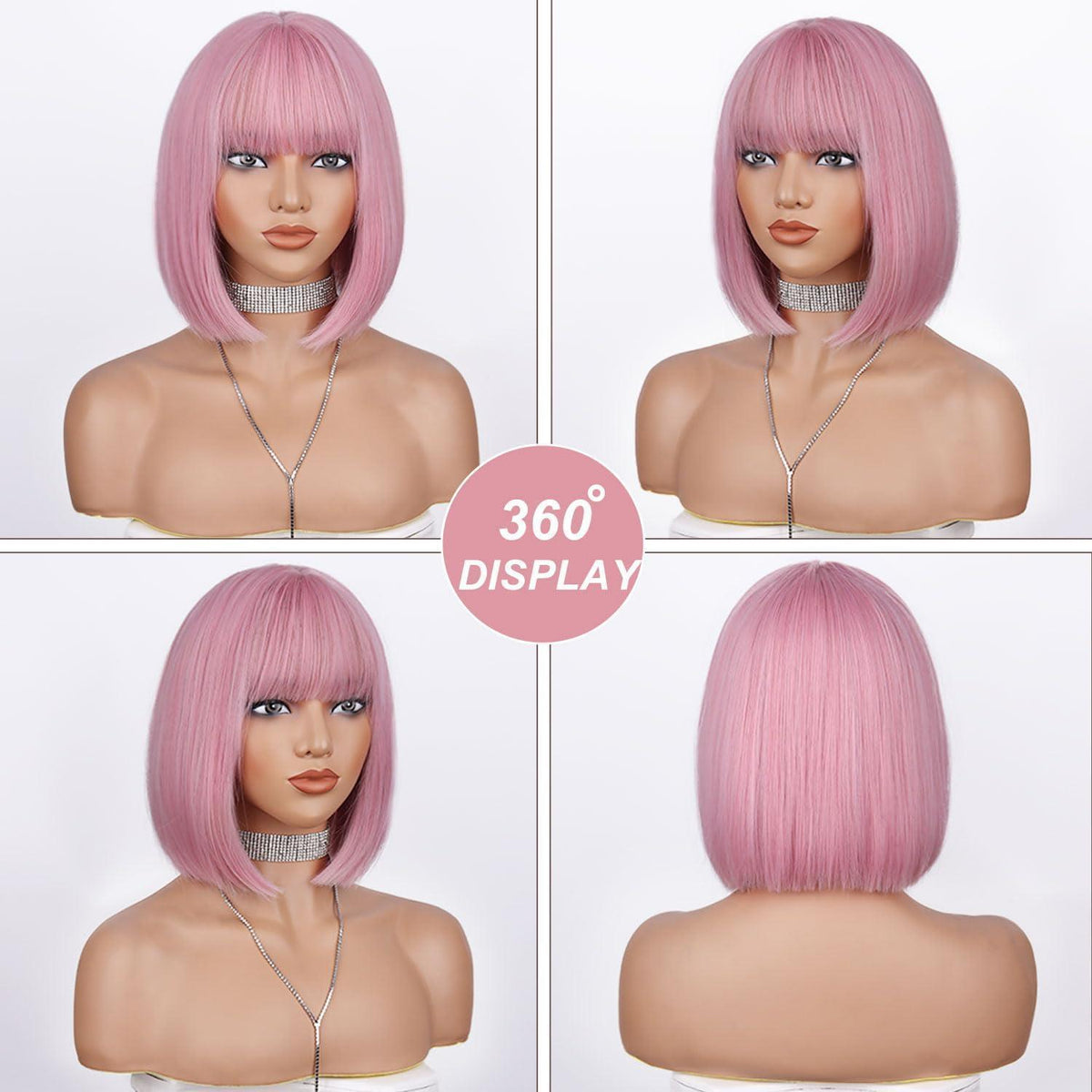 Pinker Bob mit Pony – Kurze Blonde Damen Perücke Schulterlang