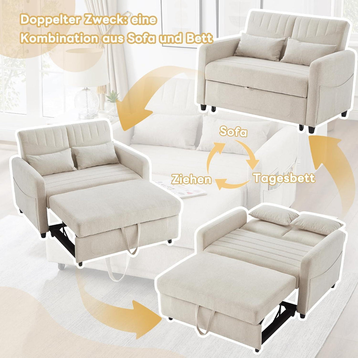 Schlafcouch Zweisitzer mit Bettkasten, Beige