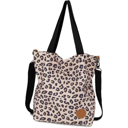 Damen Canvas Handtasche mit Leopard Muster, Groß & Multifunktional