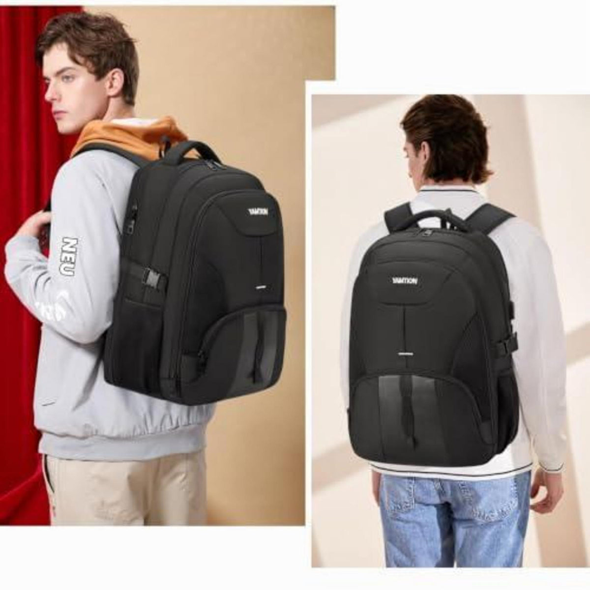Laptop Rucksack Schwarz Groß – Wasserdichter TSA-freundlicher Schulrucksack