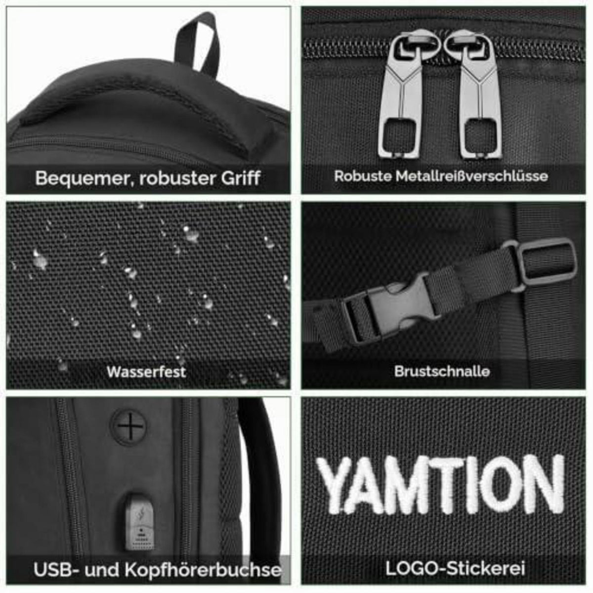 Laptop Rucksack Schwarz Groß – Wasserdichter TSA-freundlicher Schulrucksack