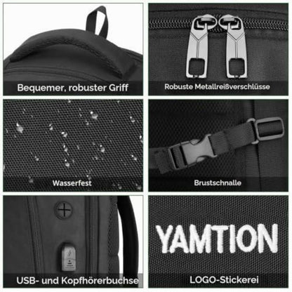 Laptop Rucksack Schwarz Groß – Wasserdichter TSA-freundlicher Schulrucksack