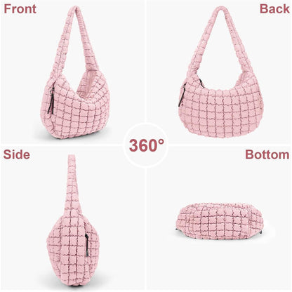 Gesteppte Umhängetasche Groß, Puffer Hobo Bag, Hellrosa