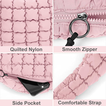 Gesteppte Umhängetasche Groß, Puffer Hobo Bag, Hellrosa