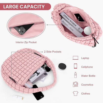 Gesteppte Umhängetasche Groß, Puffer Hobo Bag, Hellrosa