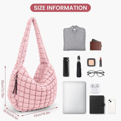 Gesteppte Umhängetasche Groß, Puffer Hobo Bag, Hellrosa