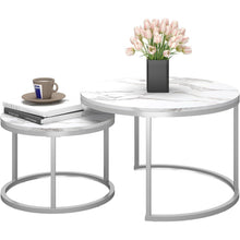 Runder Marmor Couchtisch Weiß & Silber 2er Set