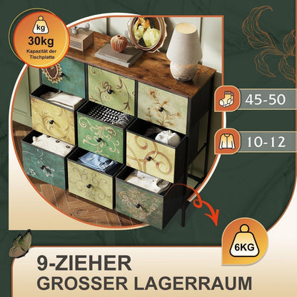 Retro Kommode mit 9 Schubladen & Metallrahmen