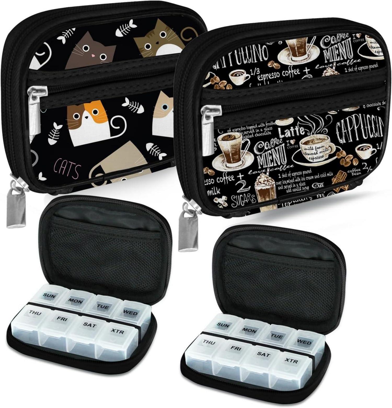 Tablettenbox 7 Tage Pillendose mit Stofftasche Schwarz