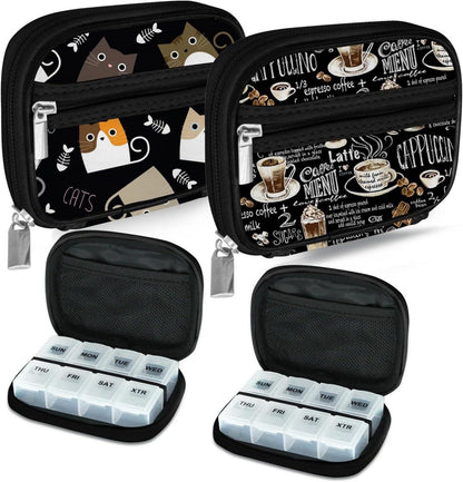 Tablettenbox 7 Tage Pillendose mit Stofftasche Schwarz