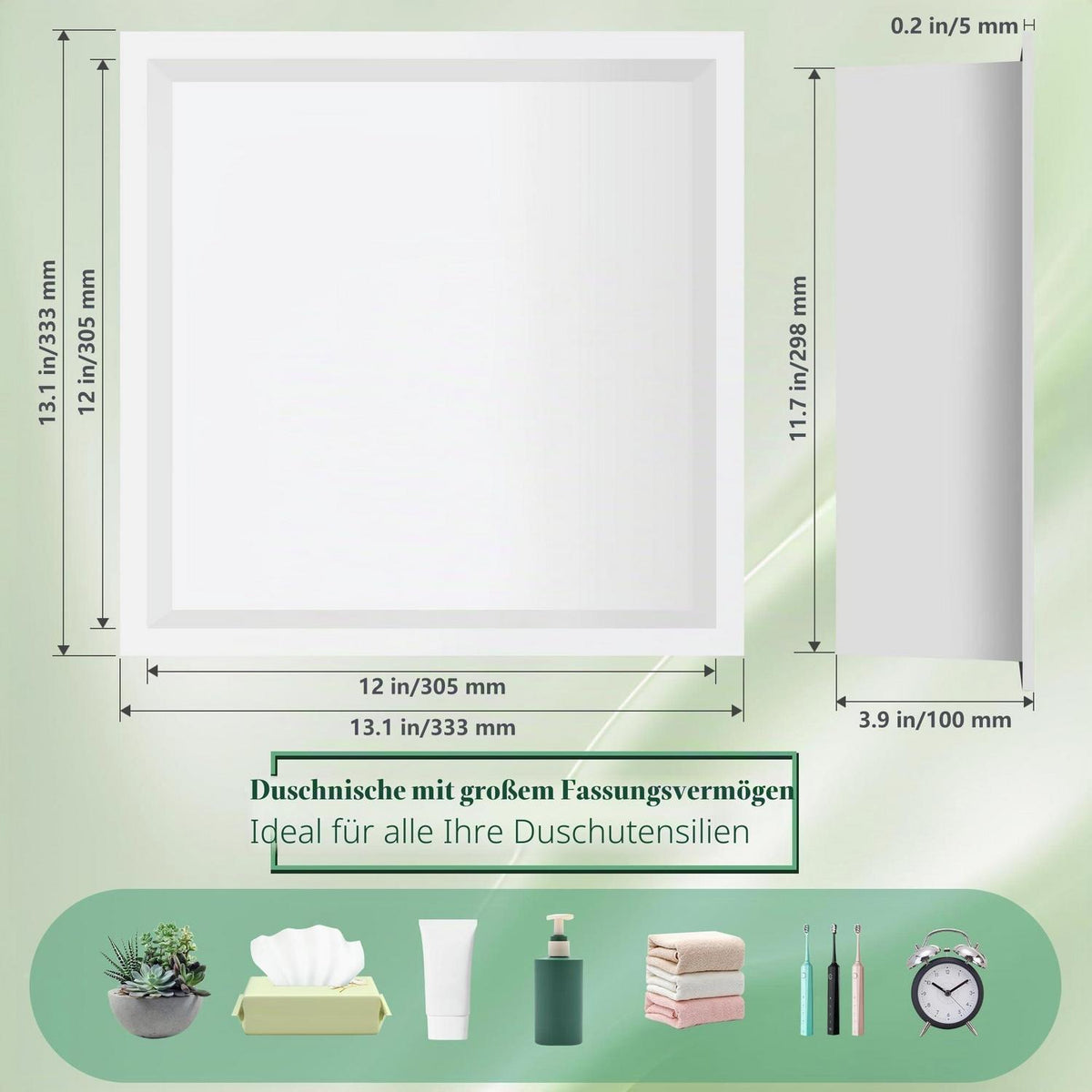 Wandnische Dusche Weiß 30x30cm – Edelstahl Badezimmerregal