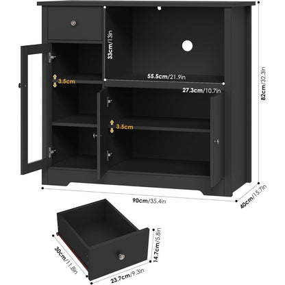 Küchenschrank Schwarz mit Arbeitsplatte & Mikrowellenregal