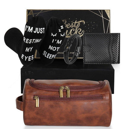 Herren Geschenksset: Geldbörse, Armband, Socken & Kulturbeutel