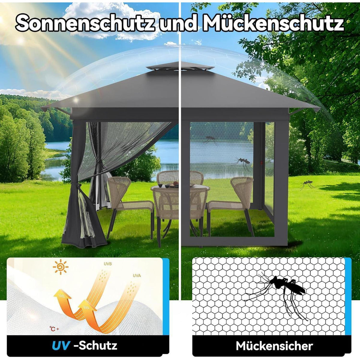 4x4 Pop-up Pavillon mit Moskitonetz & Doppeldach
