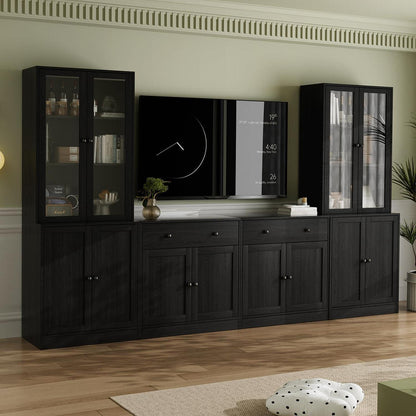 Großer TV-Schrank mit Bücherregalen & Glastüren (280cm)