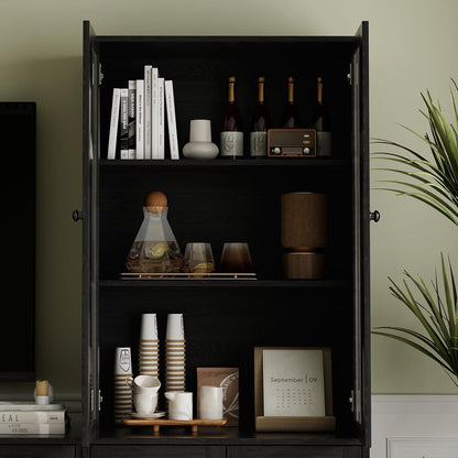 Großer TV-Schrank mit Bücherregalen & Glastüren (280cm)