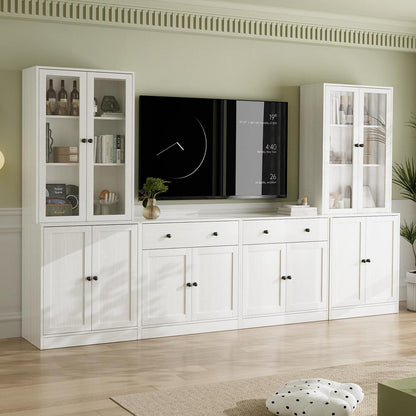 Großer TV-Schrank mit Bücherregal & Glastüren – 280cm Weiß