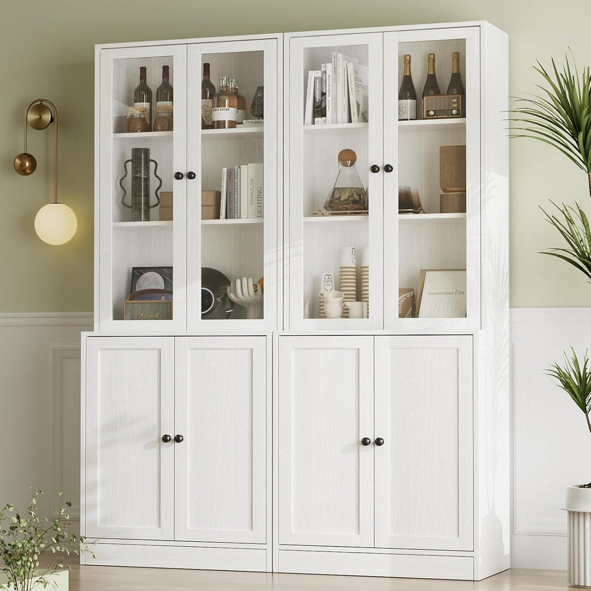 Großer TV-Schrank mit Bücherregal & Glastüren – 280cm Weiß
