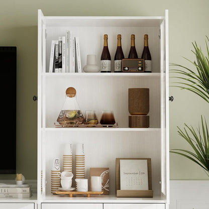 Großer TV-Schrank mit Bücherregal & Glastüren – 280cm Weiß