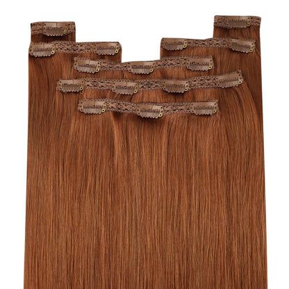Rotbraune Echthaar Clip-in Extensions 60cm – Volumenspendend & Stylingfähig
