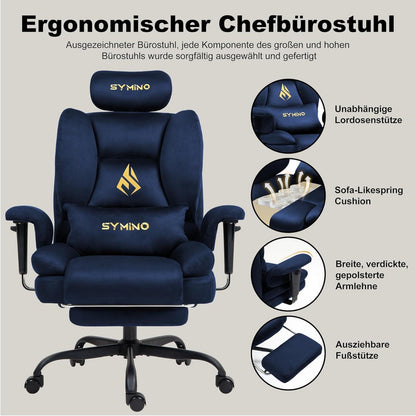 Gaming Stuhl Chefsessel Bürostuhl Ergonomisch Wildlederimitat Dunkelblau