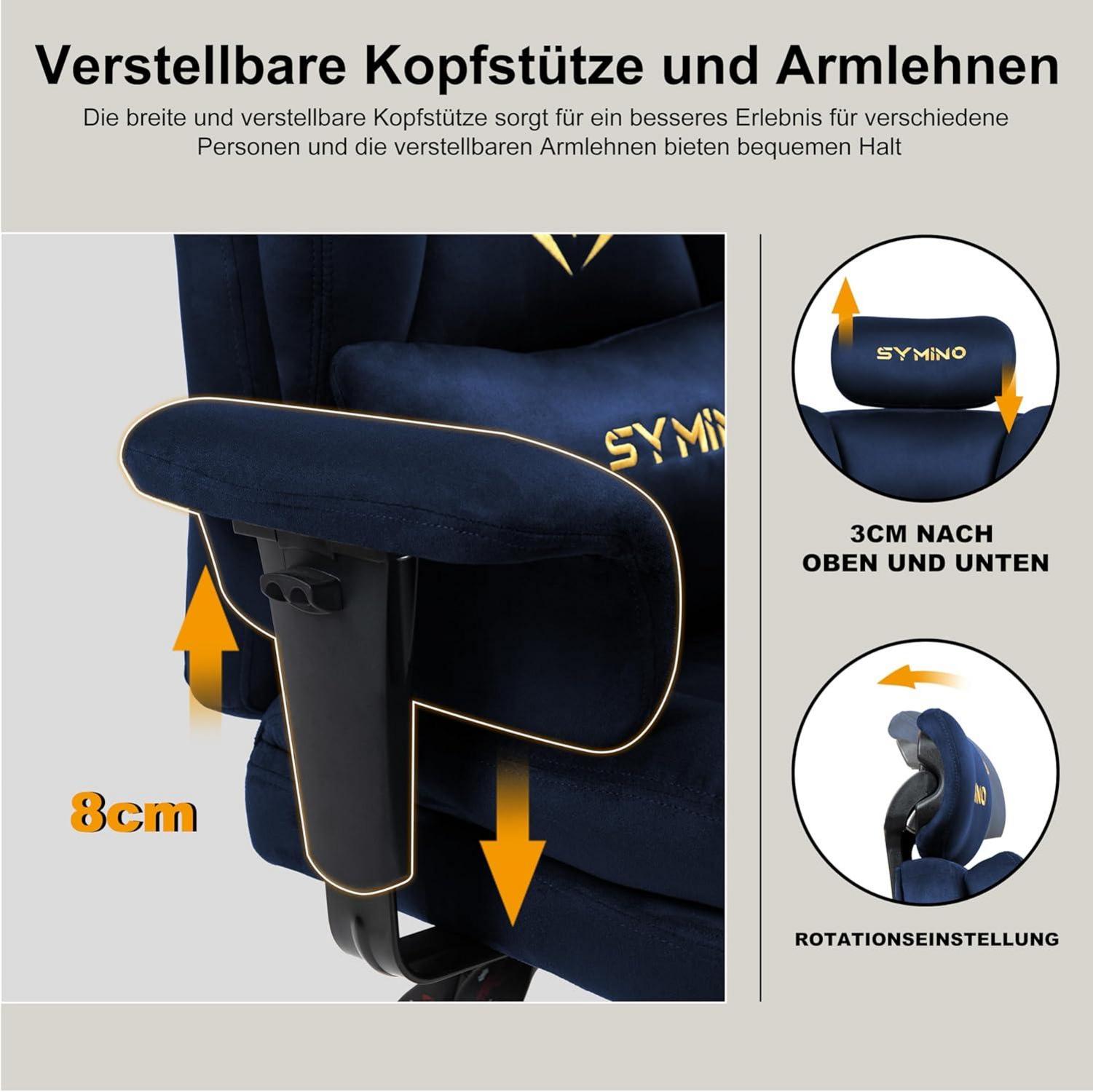 Symino Gaming Stuhl Bürostuhl Wildlederimitat Ergonomisch 130kg höhenverstellbar