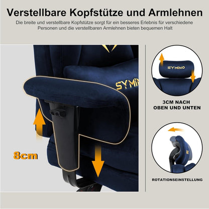 Symino Gaming Stuhl Bürostuhl Wildlederimitat Ergonomisch 130kg höhenverstellbar