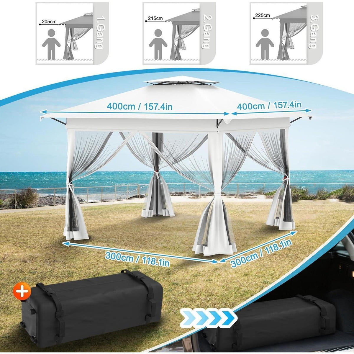 Faltbarer Gartenpavillon 4x4m mit EIN-Klick-Aufbau