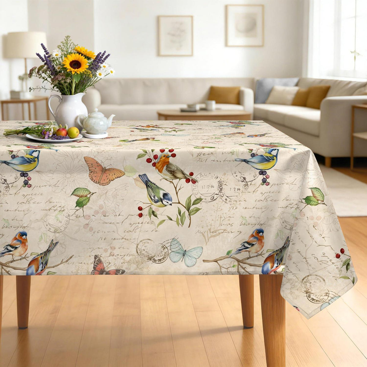 Frühling Landhaus Tischdecke Rechteckig Vogelmuster 152x213 cm