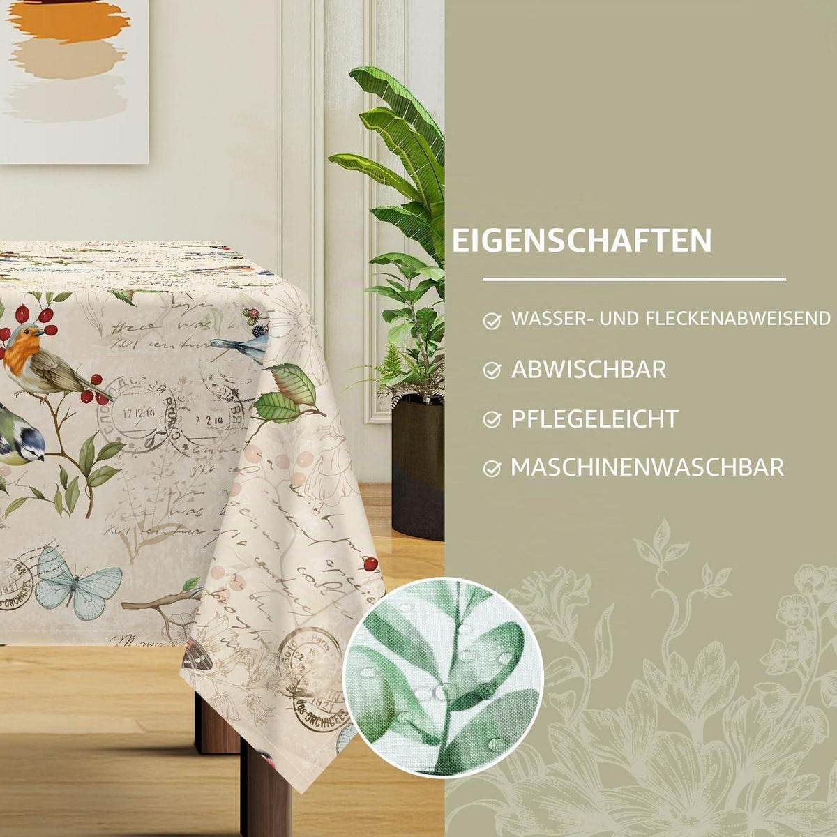 Frühling Landhaus Tischdecke Rechteckig Vogelmuster 152x213 cm