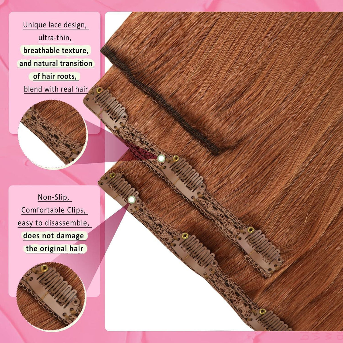 Clip-in Echthaarverlängerung rotbraun, 45 cm, 120g