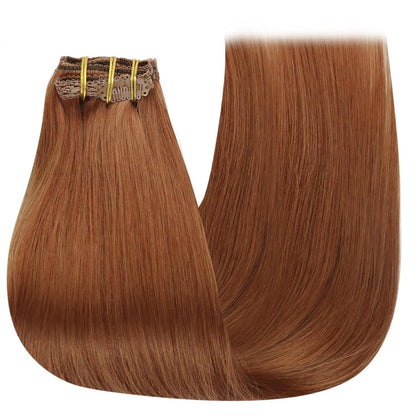 Clip-in Echthaarverlängerung 40cm Rotbraun – Salon Qualität