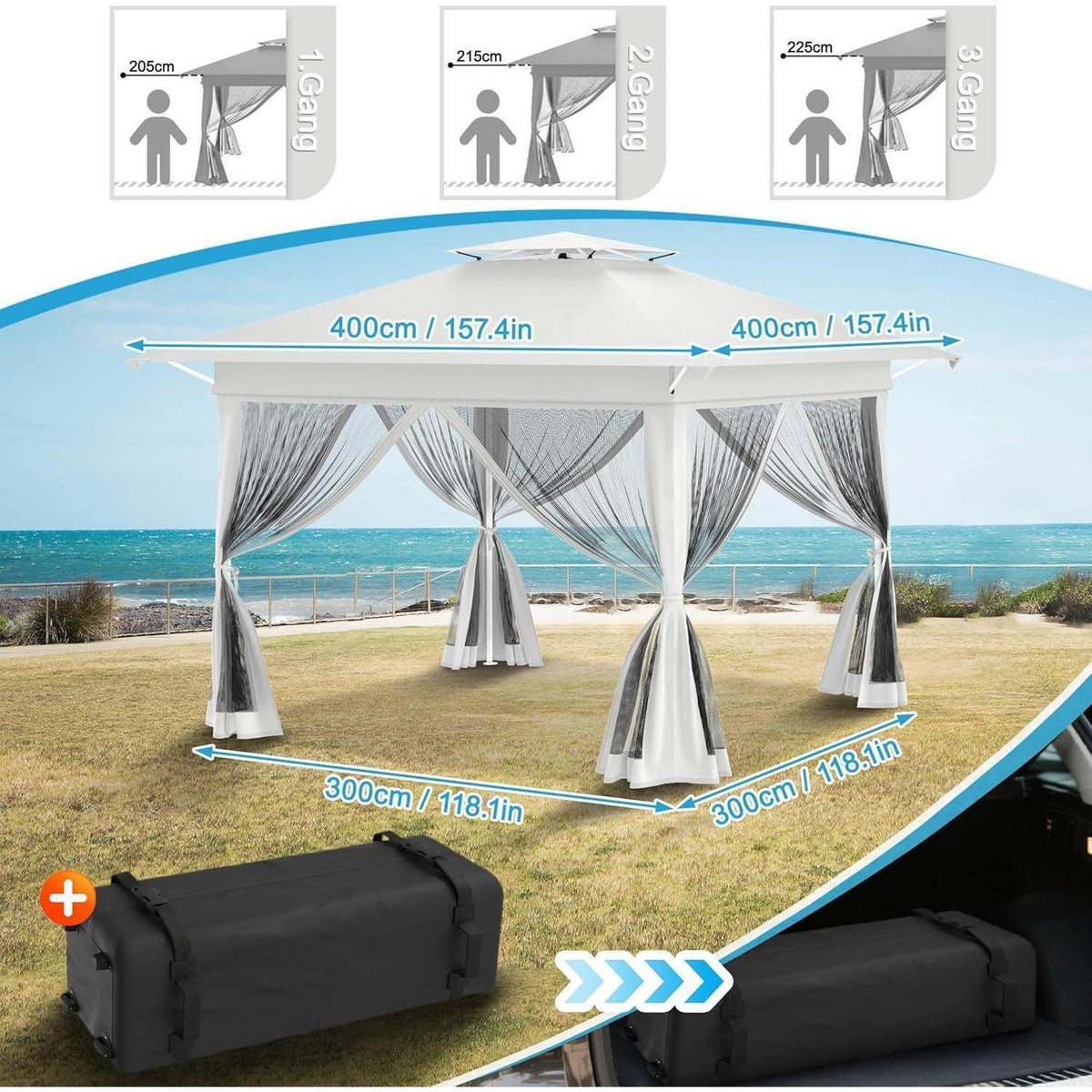4x4 Pop-up Pavillon mit Moskitonetz & Doppeldach