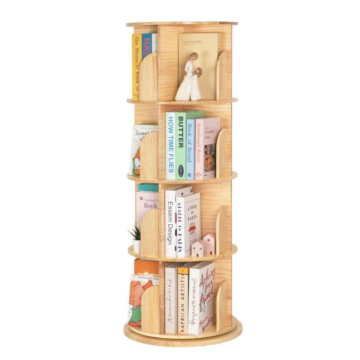 Drehbares Bücherregal aus Massivholz – 4 Etagen, 360° drehbar