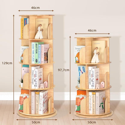 Drehbares Bücherregal aus Massivholz – 4 Etagen, 360° drehbar