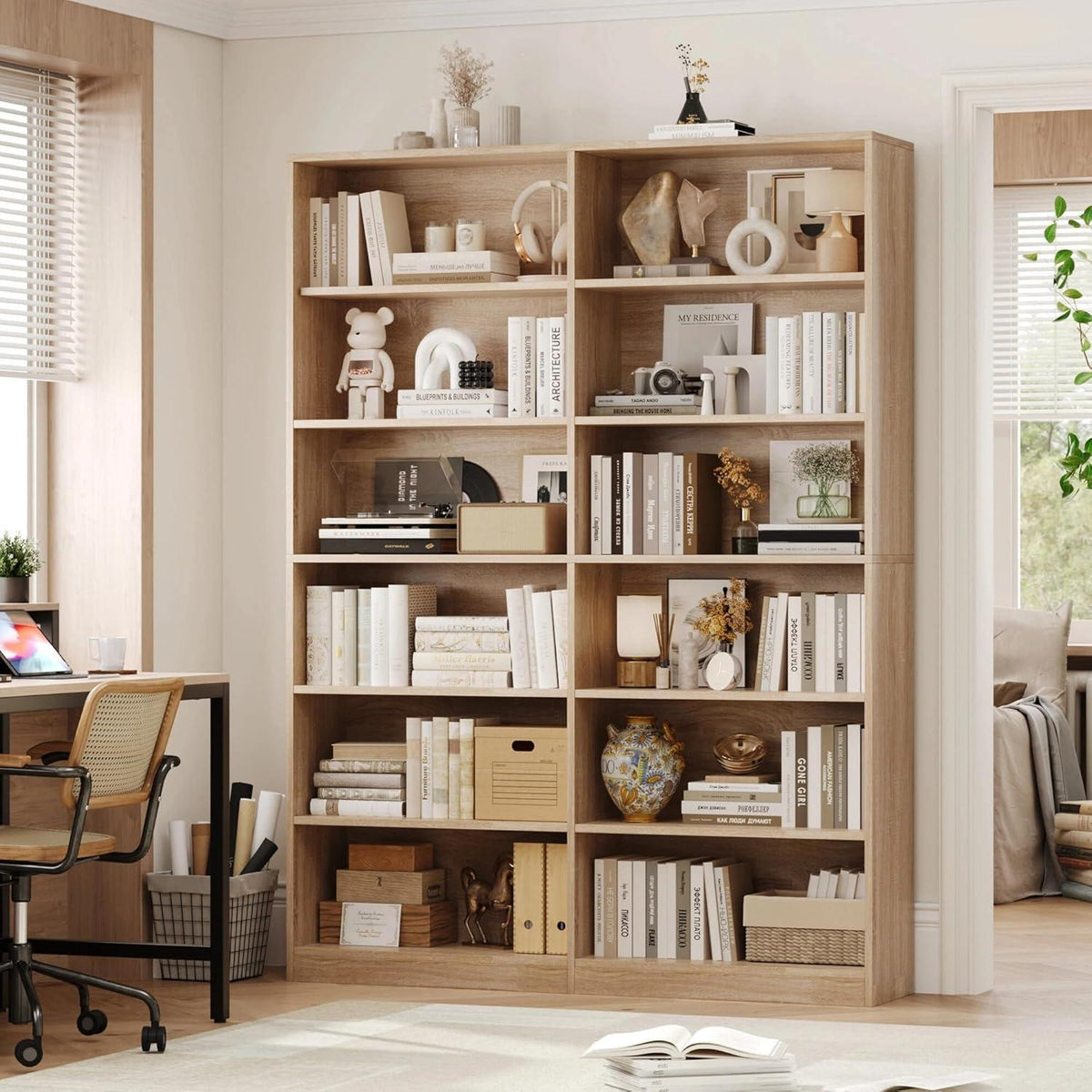 Bücherregal 12 Fächer Eiche – Standregal für Wohnzimmer & Büro