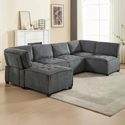 Flexibles 6-Sitzer Sofa (308cm) Grau, Cordstoff & Schlafsofa