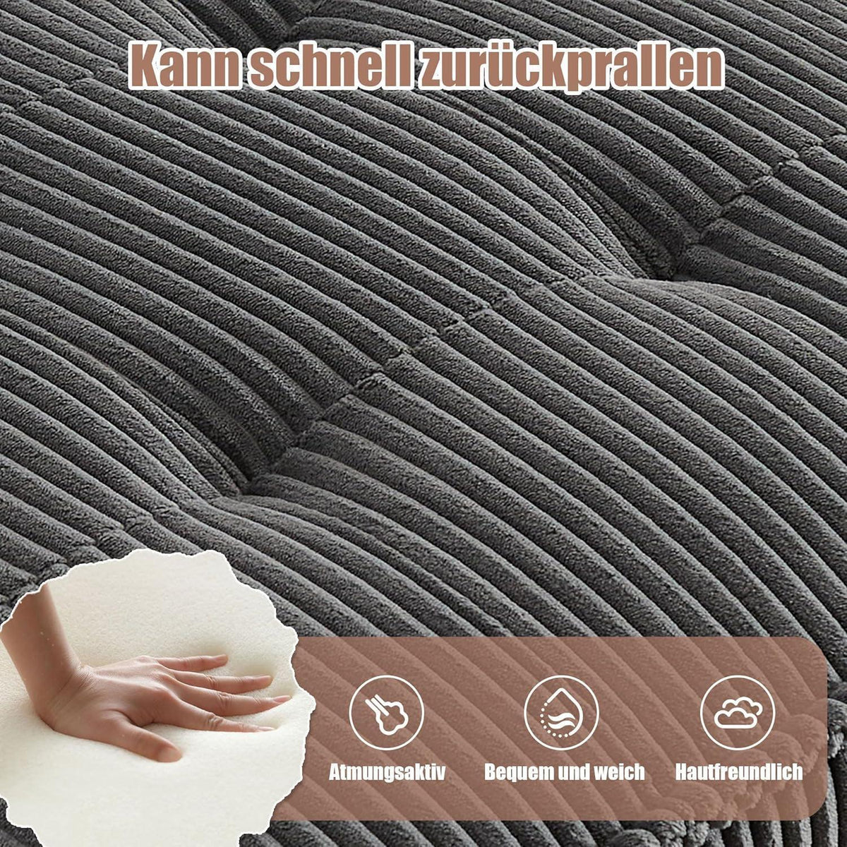 Flexibles 6-Sitzer Sofa (308cm) Grau, Cordstoff & Schlafsofa