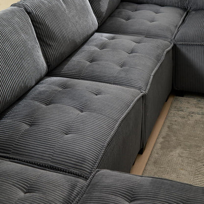 Flexibles 6-Sitzer Sofa (308cm) Grau, Cordstoff & Schlafsofa